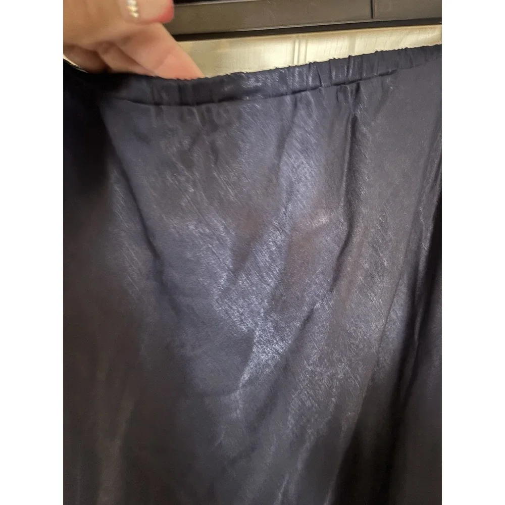 Satin Midi Skirt XXL (20) Navy Elastic Waist A-Line goth witchy work‎ special